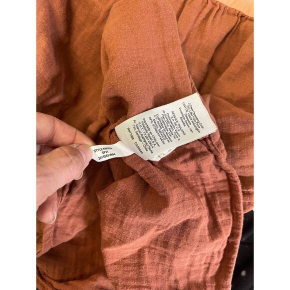 Madewell Top Women's XS Patchwork Square Neck Top Burnt Clay AK024 - Picture 4 of 6